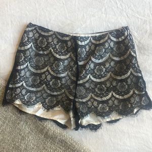 Silk ivory/black lace shorts by Lush